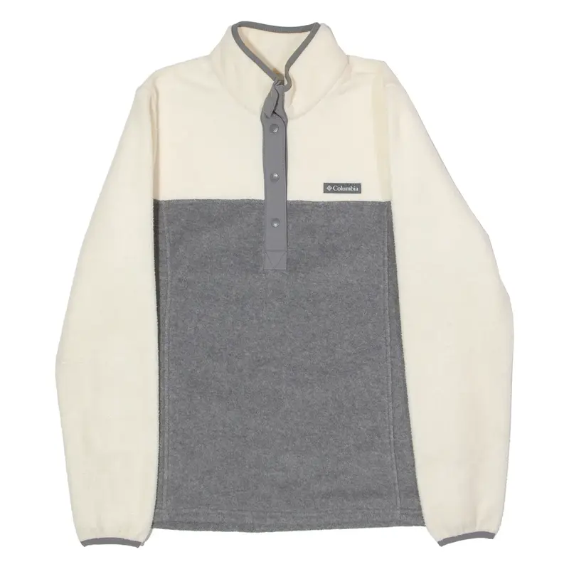 COLUMBIA Womens Patterned Fleece Grey Colourblock Button Neck M