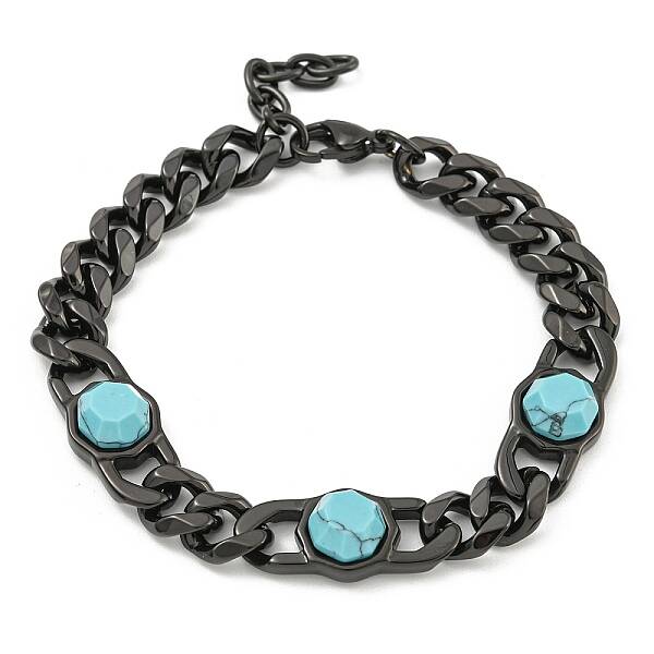 304 Stainless Steel & Synthetic Turquoise Polygon Link Bracelets for Women