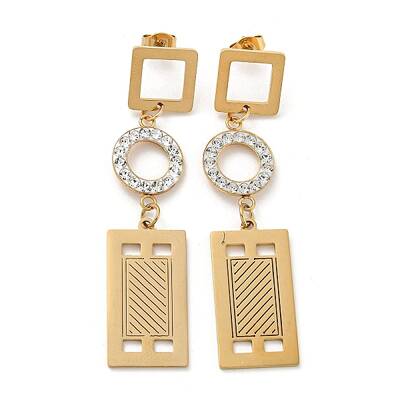 Ion Plating(IP) Golden 304 Stainless Steel Geometry Dangle Stud Earrings