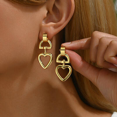 Chic Brass Heart Dangle Stud Earrings
