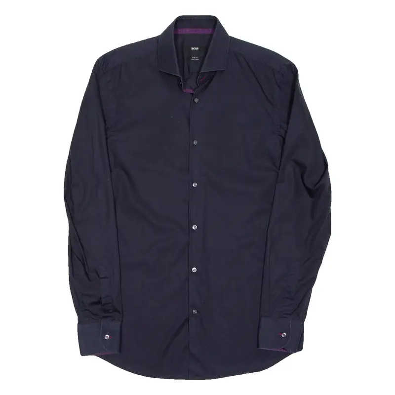 BOSS Slim Fit Mens Plain Shirt Purple Long Sleeve M