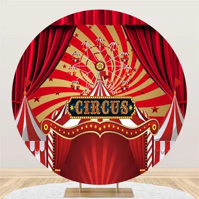Aperturee Circus Red Star Curtain Stripes Circle Backdrop | Custom Party Backdrop Wall | Custom Curtain Party Backdrop | Part...