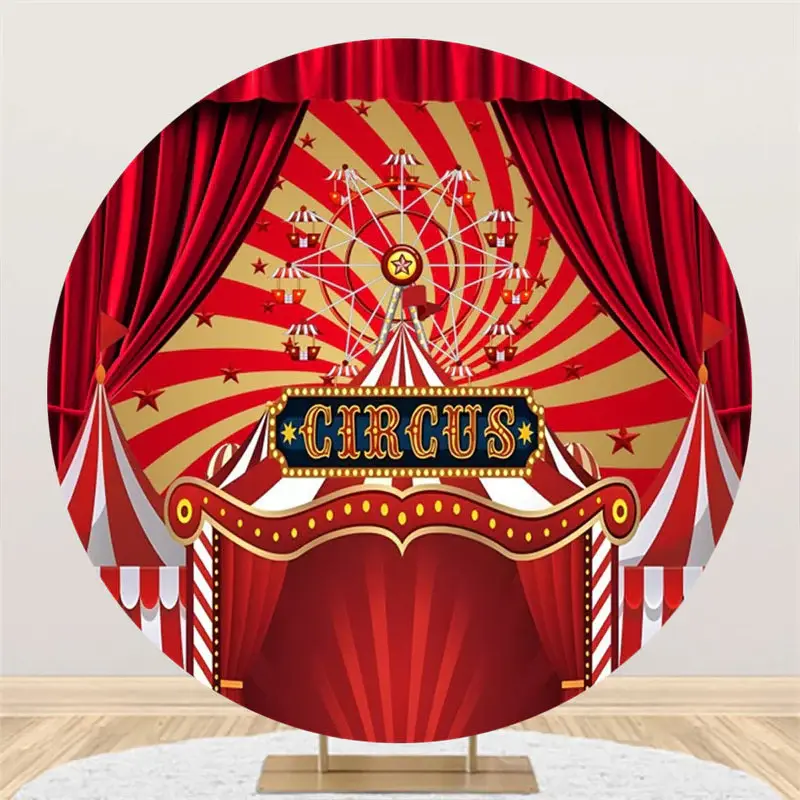 Aperturee Circus Red Star Curtain Stripes Circle Backdrop | Custom Party Backdrop Wall | Custom Curtain Party Backdrop | Part...