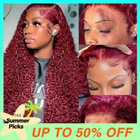 Tahikie 99J Burgundy Colored 7x6 Glueless & 13x6 Full Frontal HD Lace Front Deep Curly FB30 Highlight /Natural Black CLosure ...