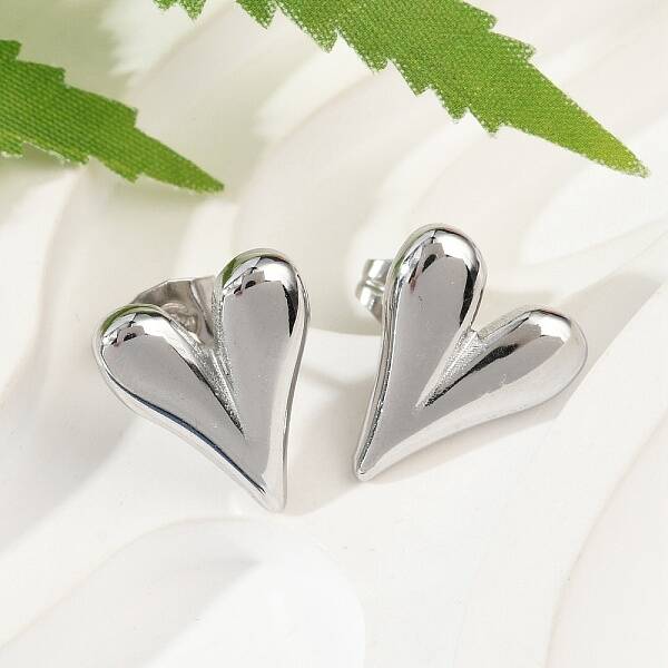 Non-Tarnish 304 Stainless Steel Heart Stud Earrings for Women