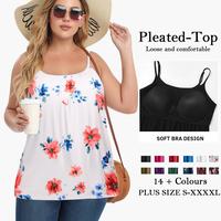 Plus Size Tank Top for Women with Built in Shelf Bra Adjustable Strap Camisole Summer Basic Flowy Swing Pleated Cami Tanks Sl...