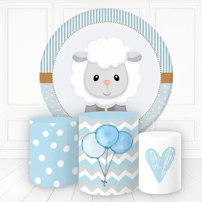 Aperturee Lovely Lamb Balloon Heart Round Backdrop Kit For Boy | Round Backdrop Stand Covers | Round Party Backdrop | Custom ...