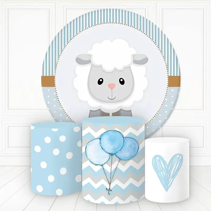 Aperturee Lovely Lamb Balloon Heart Round Backdrop Kit For Boy | Round Backdrop Stand Covers | Round Party Backdrop | Custom ...