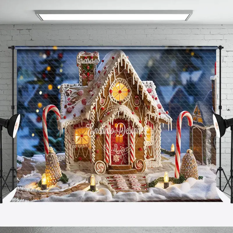 Gingerbread House Red Candy Christmas Backdrop - Aperturee
