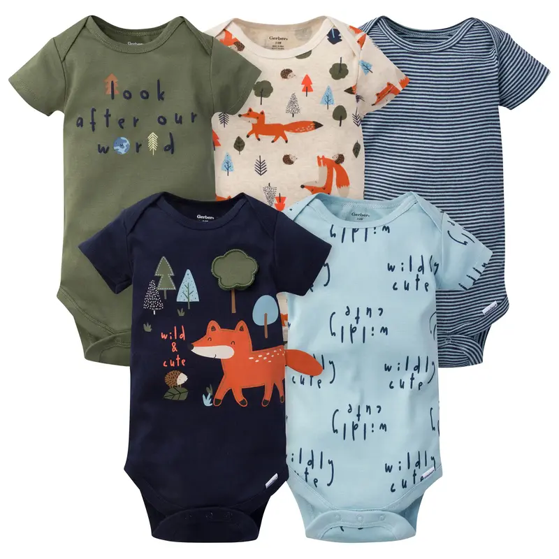 Baby Boys' Fox 5-Pack Short Sleeve Onesies Bodysuits