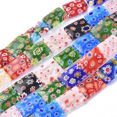 Rectangle Handmade Millefiori Glass Beads Strands