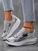 Women's Glitter Lace Up Contrast Mesh Walking Shoes, Casual Breathable Comfortable Sports Shoes, Female All-match Round Toe S...
