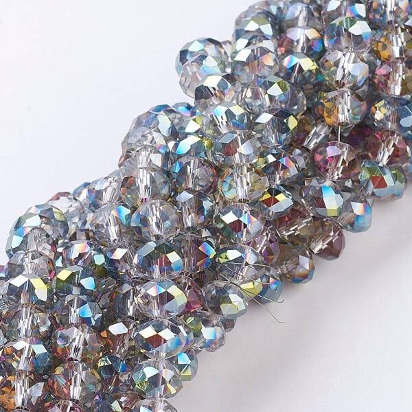Faceted Electroplate Glass Rondelle Bead Strands
