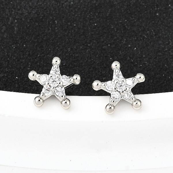 Brass Micro Pave Clear Cubic Zirconia Stud Earrings