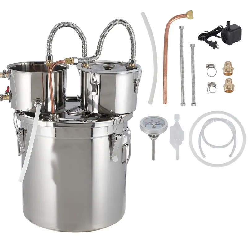 Garvee 3Gal Double Chilled Alcohol Still - Stainless Steel Home Still Kit with Copper Tubing & Built-in Thermometer, 3 Pot Mu...