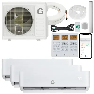 Garvee 28,000 BTU Tri-Zone Mini Split AC Heating System 20 SEER2 WiFi Copper Tube Line Set Ductless Multi-Room Comfort