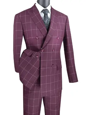 Vinci Men's 2 Piece Modern Windowpane Suit Fit for Any Occasion