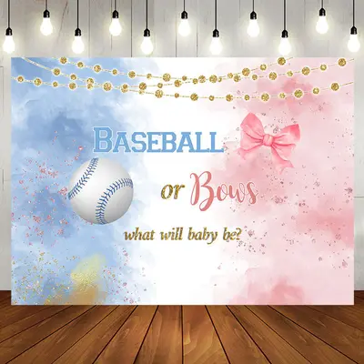 Aperturee Baseball Or Bows Light Strip Gender Reveal Backdrop - Aperturee