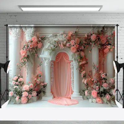 White Pink Luxury Wall Floral Wedding Photo Backdrop