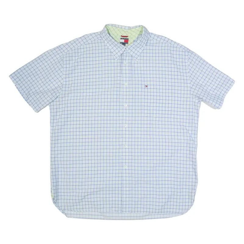 TOMMY HILFIGER Mens Shirt Blue Check 2XL