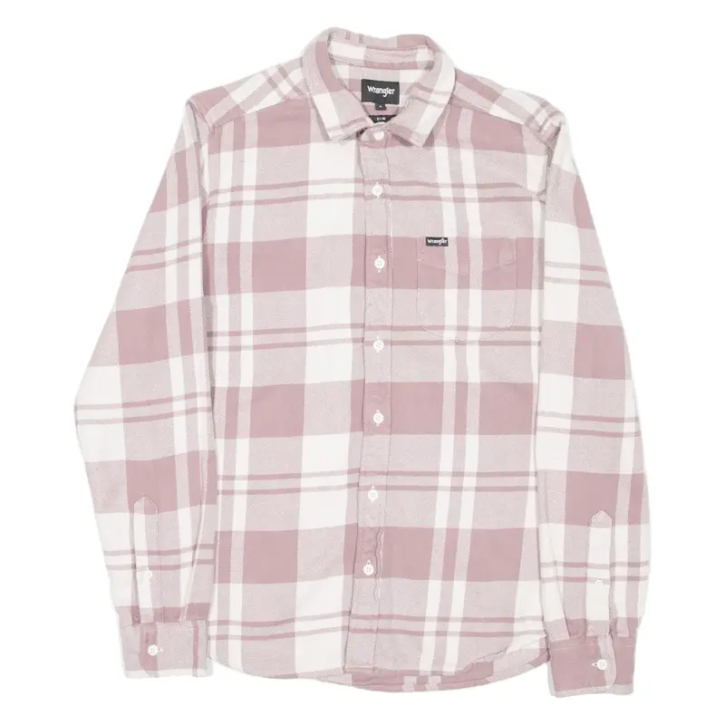 WRANGLER Slim Fit Mens Flannel Shirt Purple Check Long Sleeve S