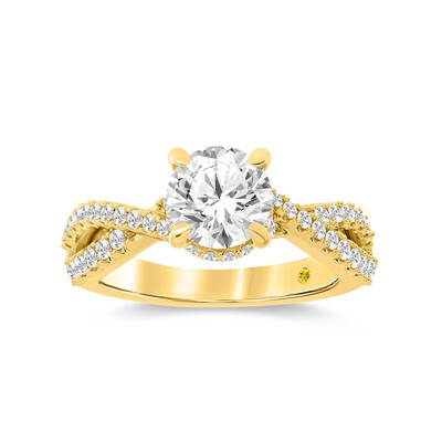 Zora Twisted Pavé Shank Round Lab Grown Diamond Engagement Ring | 14K Yellow Gold 1 1/2 CT. TW.