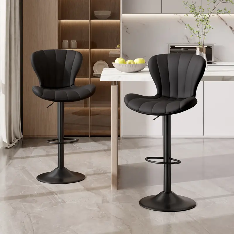 【Deals For You Days】Modern Bar Stools Set of 2 Faux Leather Upholstered Swivel Barstools Counter Height Bar Chairs Waterp...