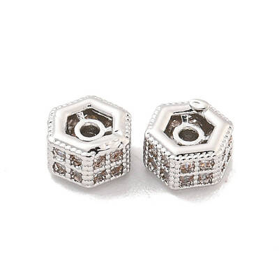 Brass Micro Pave CLear Cubic Zirconia Beads
