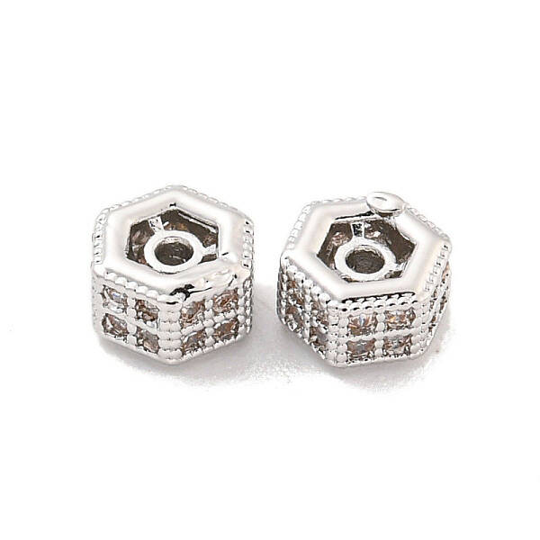 Brass Micro Pave CLear Cubic Zirconia Beads
