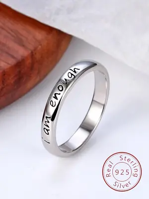 925 Sterling Silver Fashion Letter Pattern Ring, Simple Style Plain Color Ring for Women & Girls, Trendy Exquisite Jewelry fo...