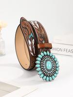 Women's Vintage Embossed Western Business Fashion Belt, Fashionable Turquoise Decorated Boho Style Belt for Daily Clothing De...