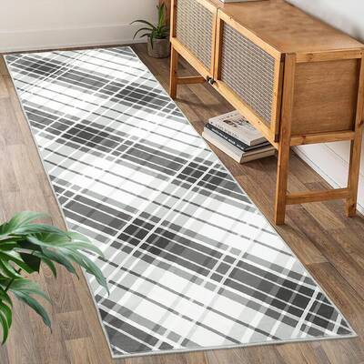 Garvee Runner Rug 2x6 Modern Plaid Area Rug Washable Rug Indoor Soft Entryway Runners Non Slip Kitchen Laundry Runner Rug Pla...