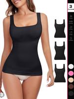 Women's Solid Color Square Neck Shapewear Tank Top, Tummy Control Seamless Shaper Vest, Women's Shapewear for All Seasons