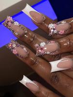 Rhinestone Decor Medium Long Nail Art & Nail Care Fake Nail Manicure Set, 24pcs Full Cover Press on Nail with 1 Sheet Tape & ...