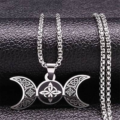 Triple Moon Goddess 304 Stainless Steel Pendant Necklaces