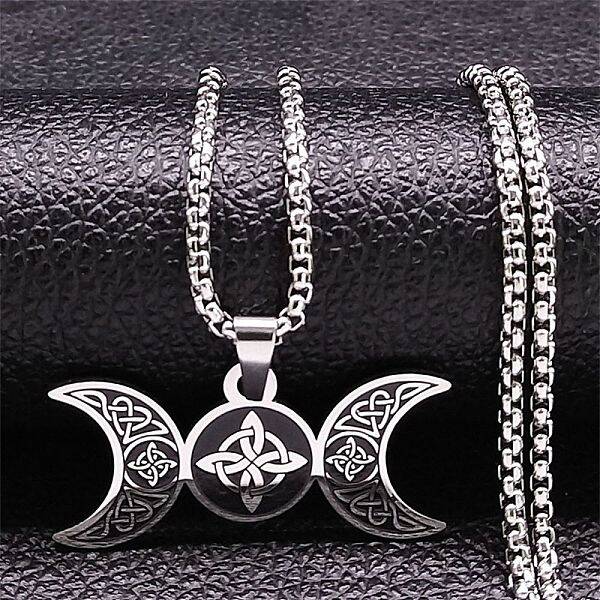 Triple Moon Goddess 304 Stainless Steel Pendant Necklaces