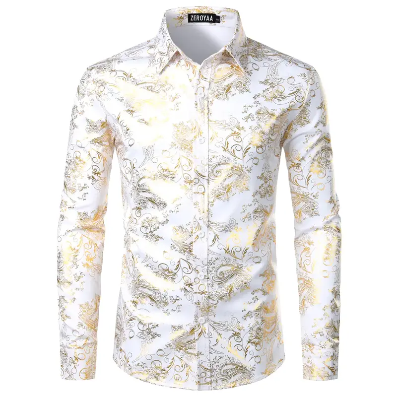 ZEROYAA Men's Luxury Paisley Dress Shirt Shiny Floral Printed Button Down Shirts for Party Prom Casual Elegant Father's Day G...
