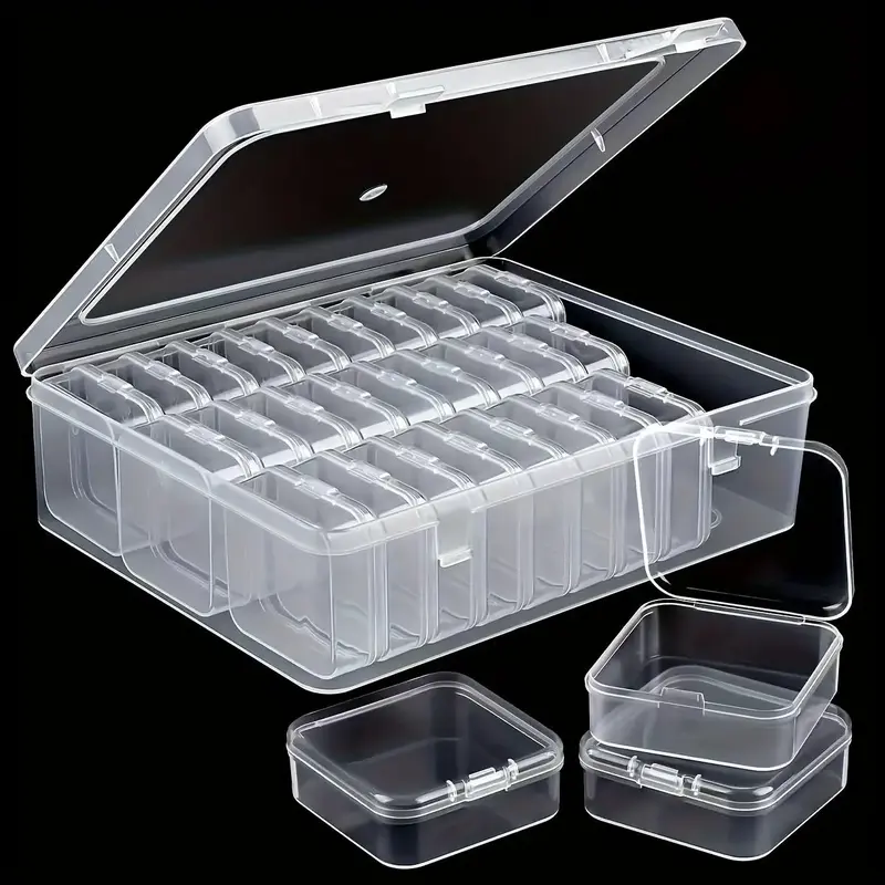 Multifunctional Clear Storage Box Set, Portable Tool Storage Box Set with Lid, Including 1 Large Storage Box & 30 Small Bo...