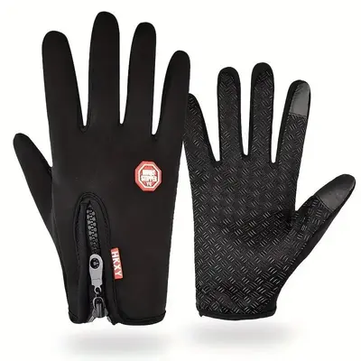 Winter Gloves, 1 Pair Touch Screen Cycling Gloves, Waterproof Motorcycle Sliding Gloves, Zipper Design Winter Warm Gloves, Ou...