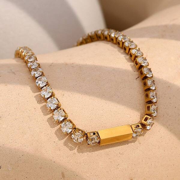304 Stainless Steel Pave Cubic Zirconia Square Link Chain Bracelets for Women