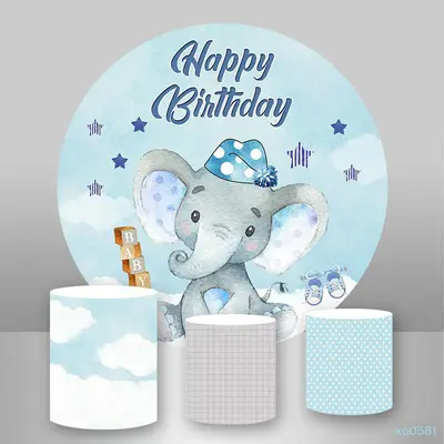 Aperturee Circle Blue Star And Elephant Happy Birthday Backdrop Kit | Birthday Backdrop Ideas | Circle Party Backdrop | Birth...