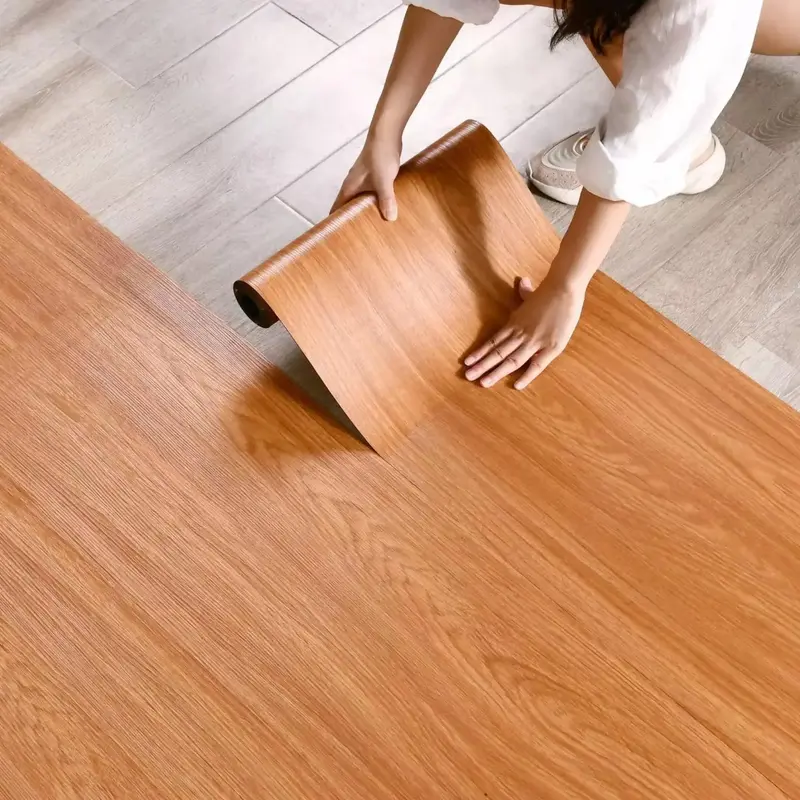 Wood Grain Pattern Self-adhesive Wall Sticker (1 Roll), Waterproof Wallpaper Floor Sticker, Wall Decal for Living Room, Bedro...