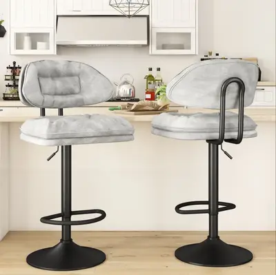 AWQM Set of 2 Modern Bar Stools, Ergonomic Upholstered with Back, Adjustable Swivel Counter Stools for Kitchen Island Dining ...