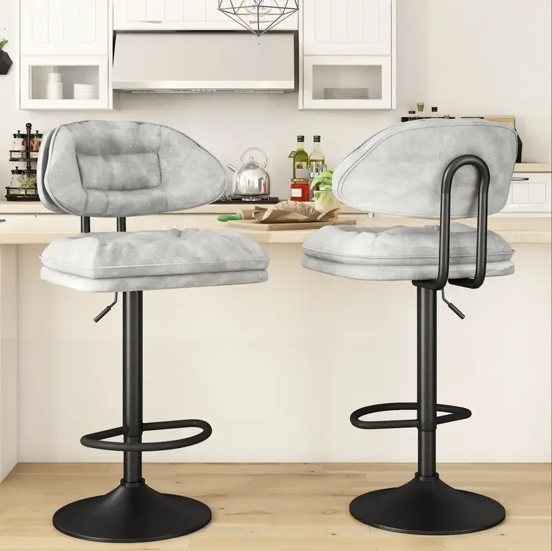 AWQM Set of 2 Modern Bar Stools, Ergonomic Upholstered with Back, Adjustable Swivel Counter Stools for Kitchen Island Dining ...