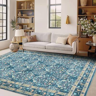 Garvee Washable Area Rug Soft Low Pile Vintage Indoor Carpet for Living Room Bedroom Dining Room Non Slip
