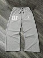 Men's Star & Number Print Drawstring Waist Wide Leg Sweatpants, Regular Fit Casual Pocket Elastic Waist Trousers for Daily We...