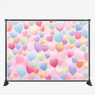 Colorful Repeat Hearts Pink Valentines Day Backdrop - Aperturee
