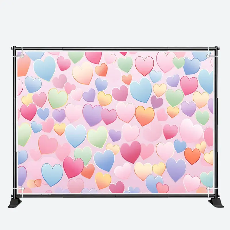 Colorful Repeat Hearts Pink Valentines Day Backdrop - Aperturee