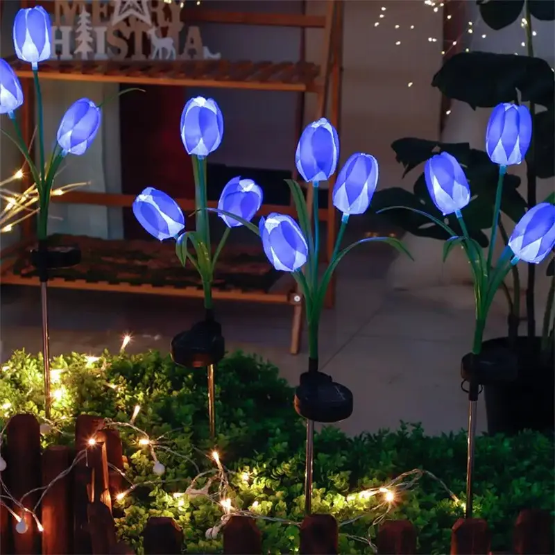 Solar Tulip Shaped Garden Light, 1 Count Outdoor Waterproof LED Decorative Lawn Light, Decor Light for Home Garden Lawn Cour...