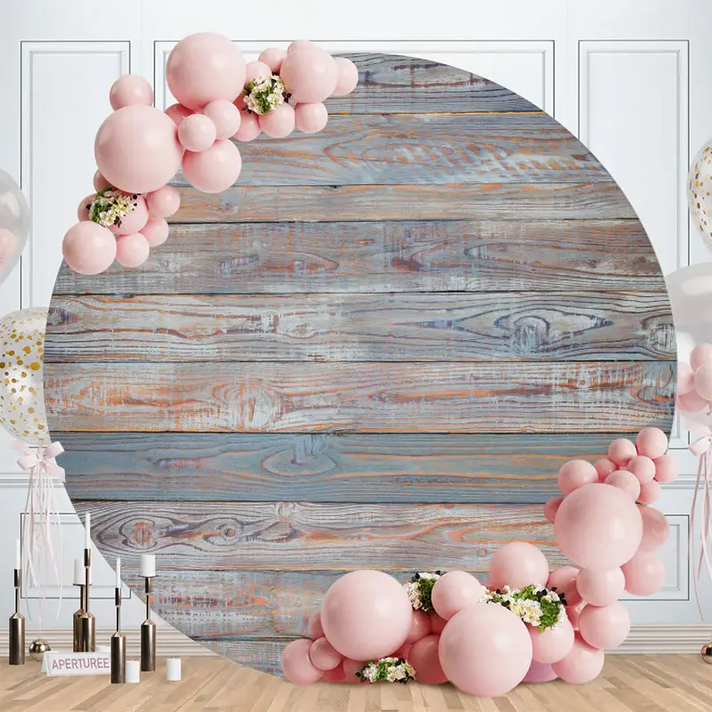 Aperturee Nature Light Blue Wooden Round Birthday Backdrop
